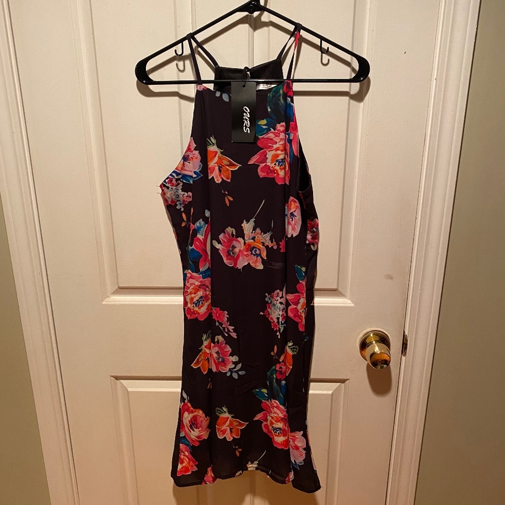 Black slip flowered dress